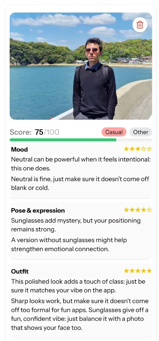 Example of photo feedback from MiraiDate